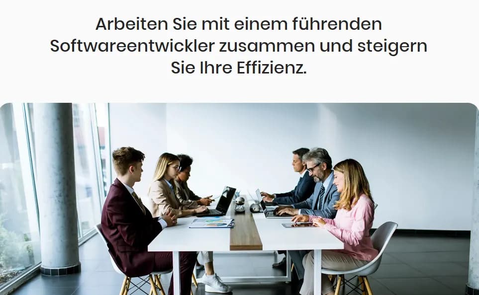 Impltech homepage showing a team meeting and offering collaboration with leading software developers