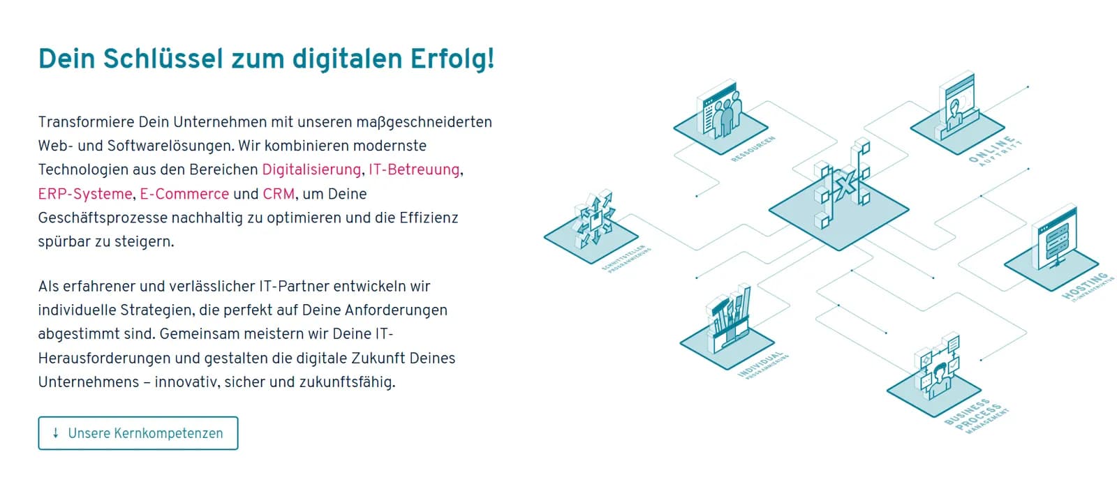 Maexware agency page illustrating their services like digital transformation, IT support, and e-commerce