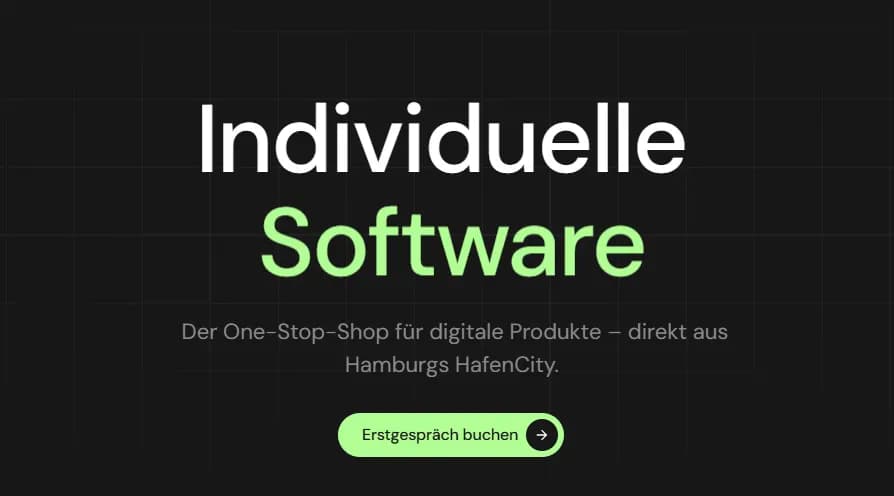 HafenCity agency homepage offering custom software as a one-stop-shop for digital products