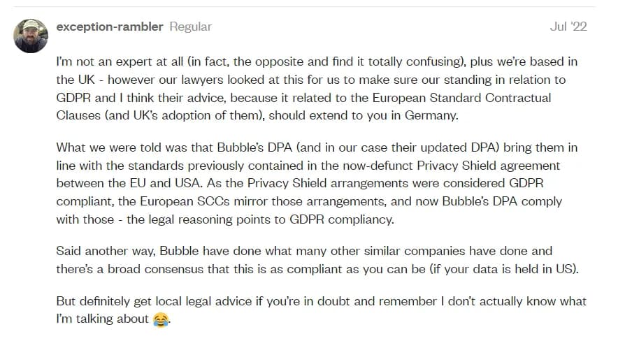 Probably the best answer on the controversy arond the dedicated EU servers for Bubble-based app, which confirms that you don't need them