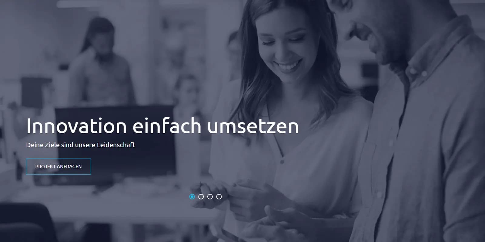 ISEO agency website featuring a team collaborating and the slogan about implementing innovation easily