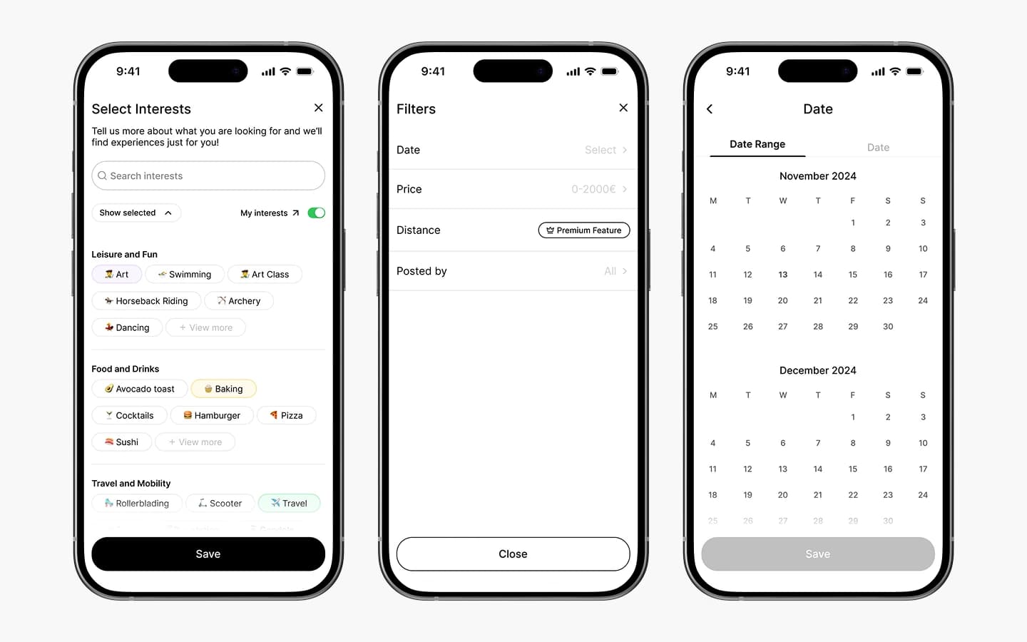 2do.live Interessenauswahl, Discovery-Filter und Kalender für Zeiträume