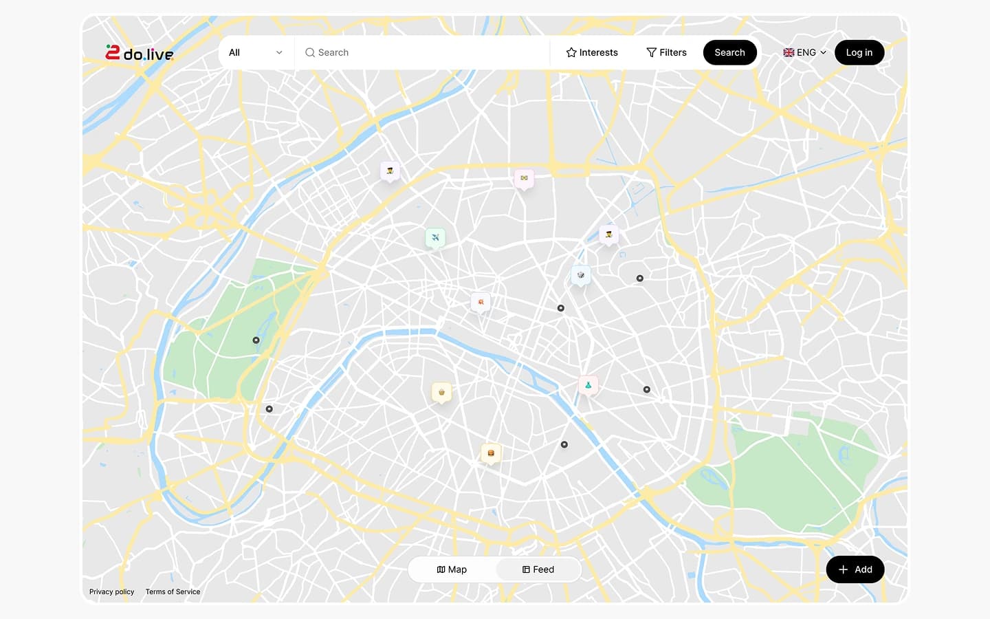 2do.live Webkarte mit Suche, Interessen, Filtern und Aktivitätsmarkern