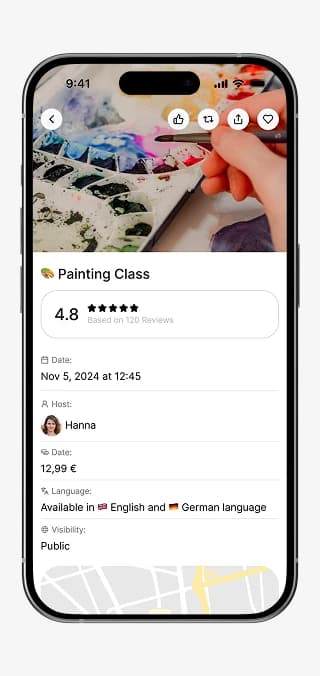 2do.live Aktivitätsdetail mit Bewertung, Host und Veranstaltungsdaten