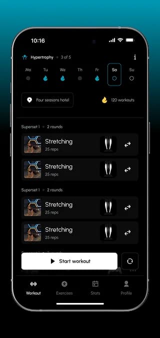 Workout des Tages mit Supersätzen und Wochenfortschritt