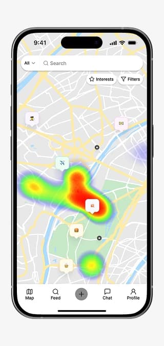 Karte mit Aktivitätsmarkern und Discovery-Heatmap