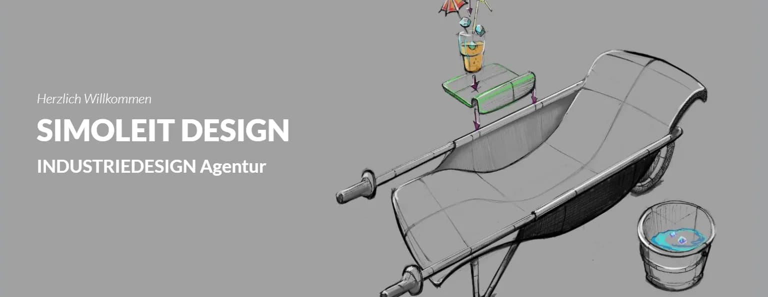 Simoleit Design industrial design agency presentation with a technical sketch of an ergonomic care or bathing product