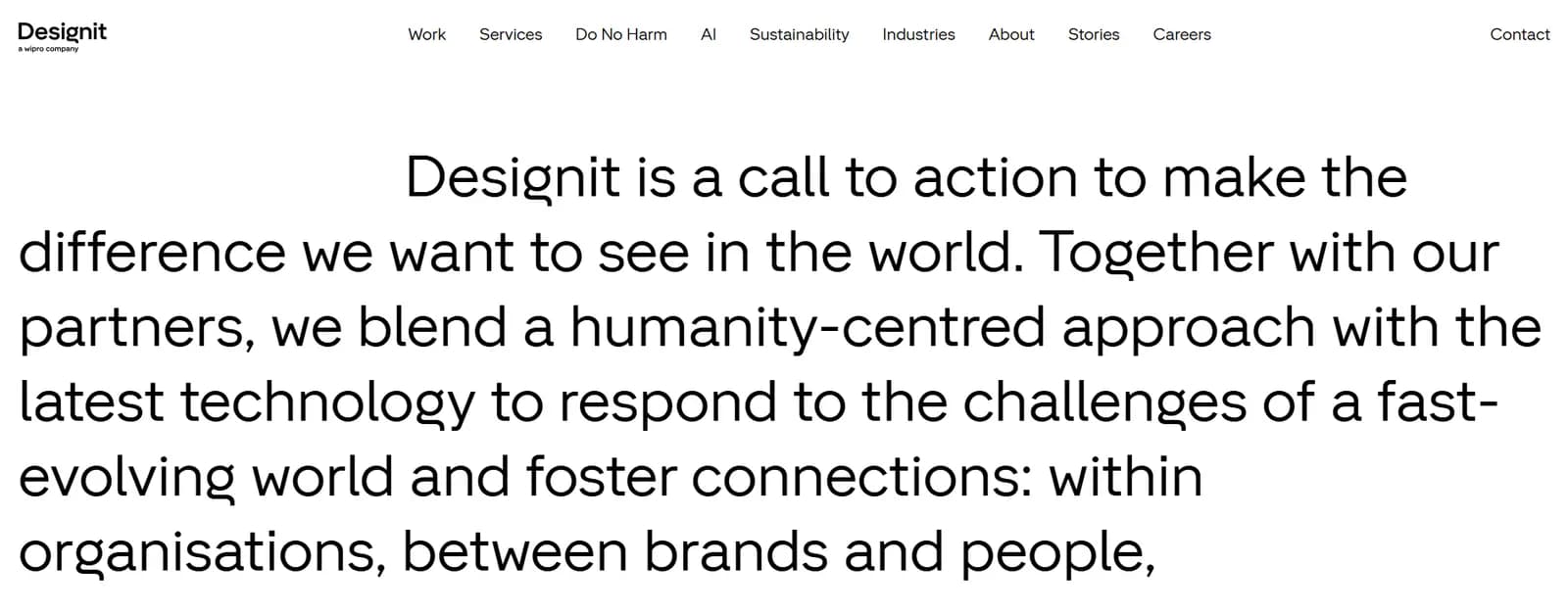 Designit's corporate philosophy describing a human-centered approach and technological innovation