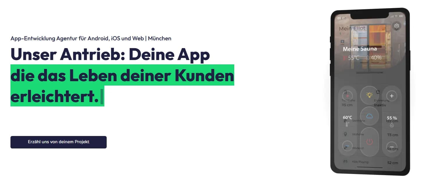Appdafuer agency site showcasing a mobile app case study and their focus on making customers' lives easier through technology