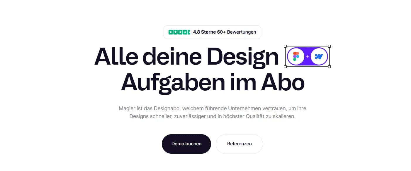 Webseite der Agentur Magier, die Webflow-Entwicklung und Design-Aufgaben im flexiblen Abo-Modell anbietet