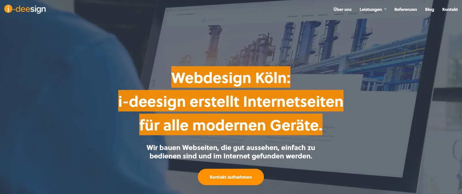 Startseite von I-Deesign, die responsive Webseiten für alle modernen Geräte und die harmonische Verbindung von Technik und Design in den Vordergrund stellt.