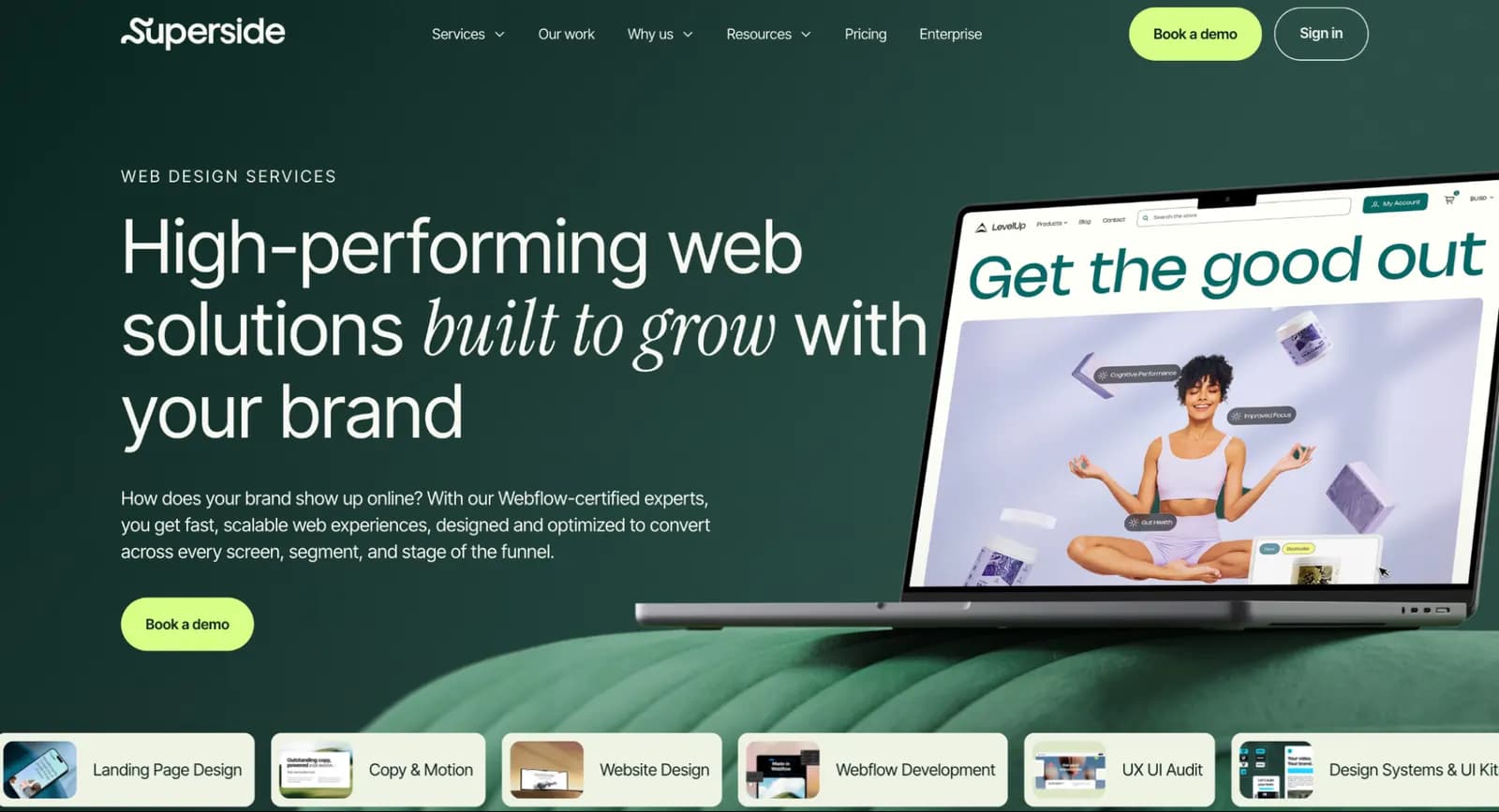 Screenshot of the Superside services page highlighting scalable solutions for businesses