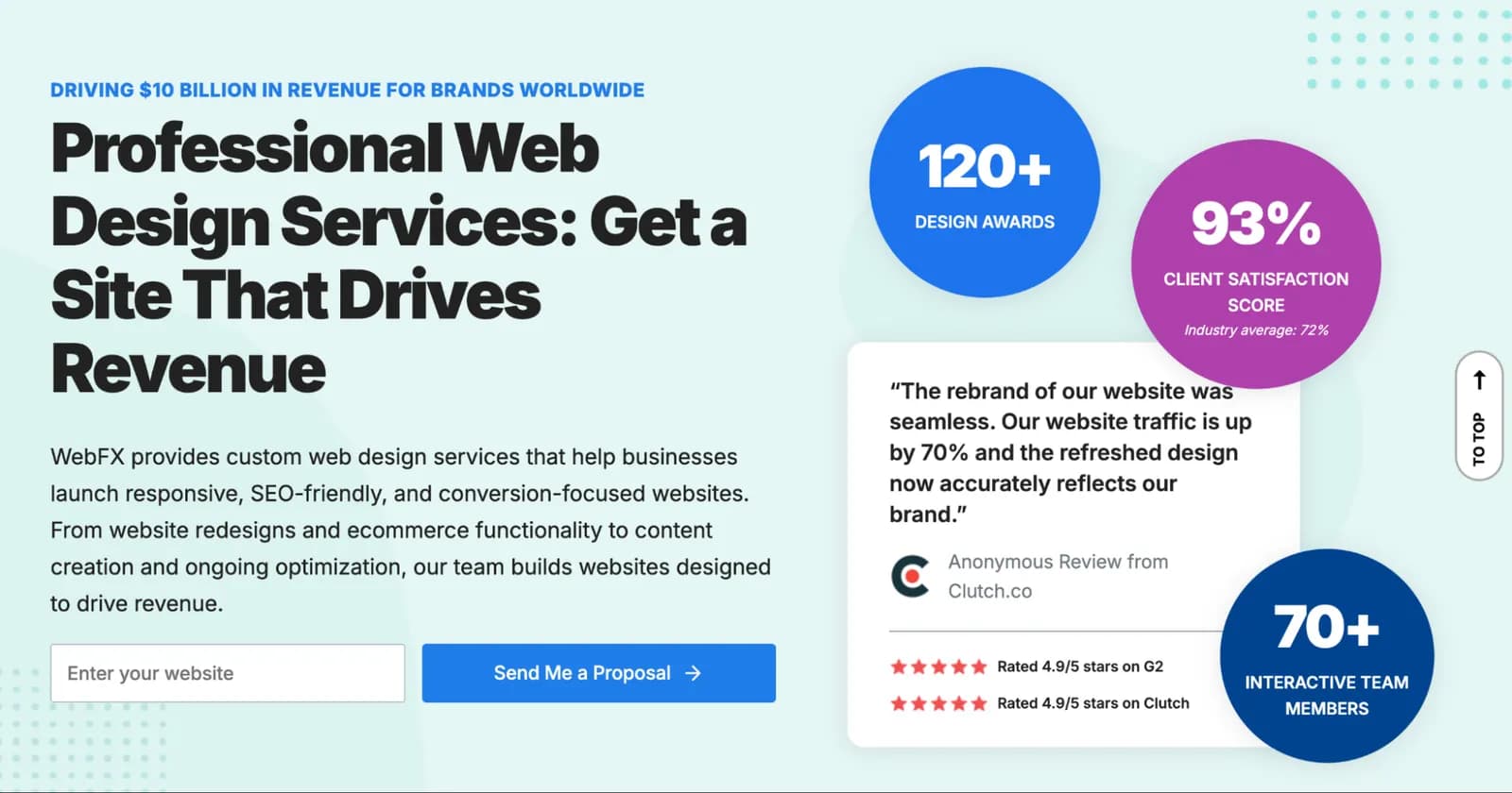 Screenshot of the WebFX landing page highlighting custom design solutions for businesses