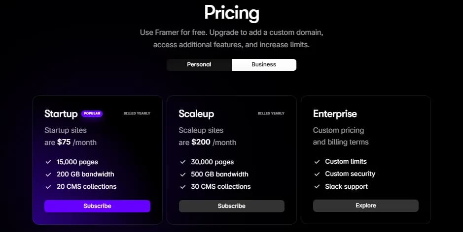 Image showing Framer pricing