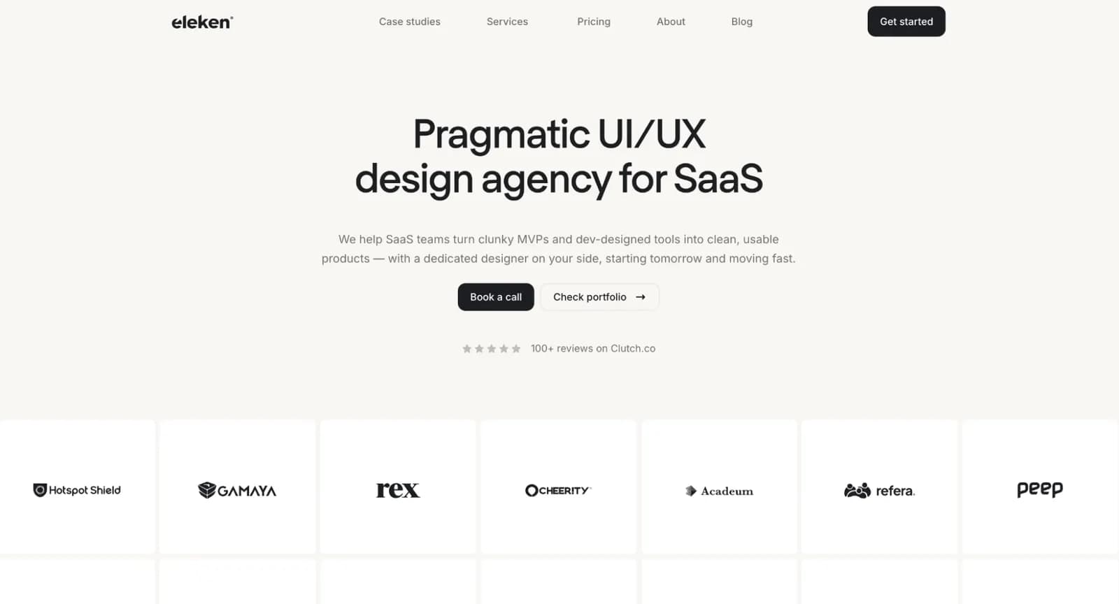 Eleken homepage showcasing SaaS-focused UI/UX services