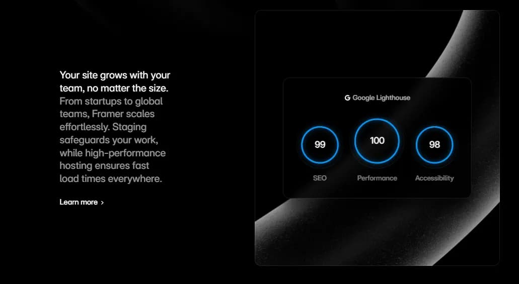 Image from the official Framer website describing key advantages