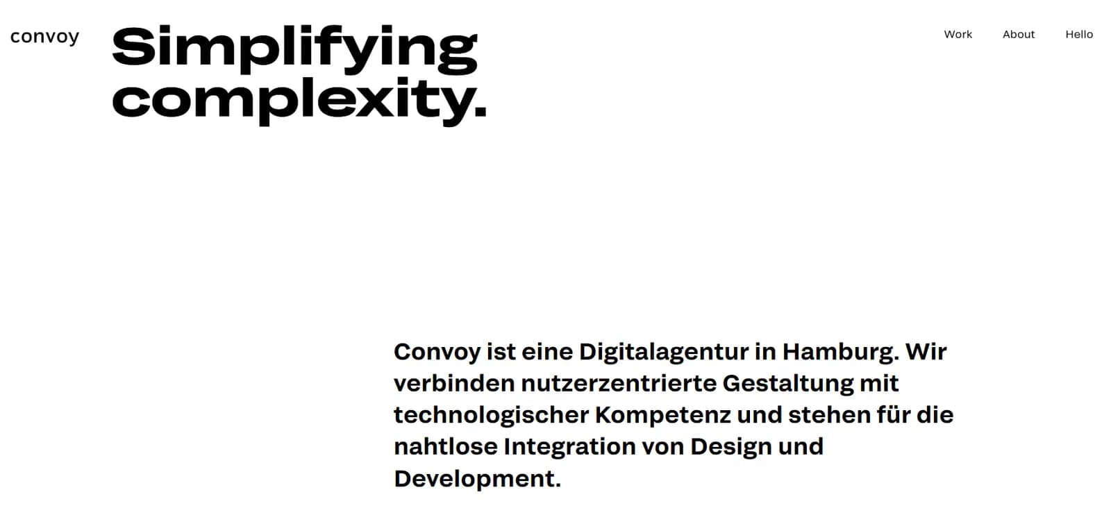 Convoy ist eine Digitalagentur in Hamburg. Wir verbinden nutzerzentrierte Gestaltung mit technologischer Kompetenz und stehen für die nahtlose Integration von Design und Development.