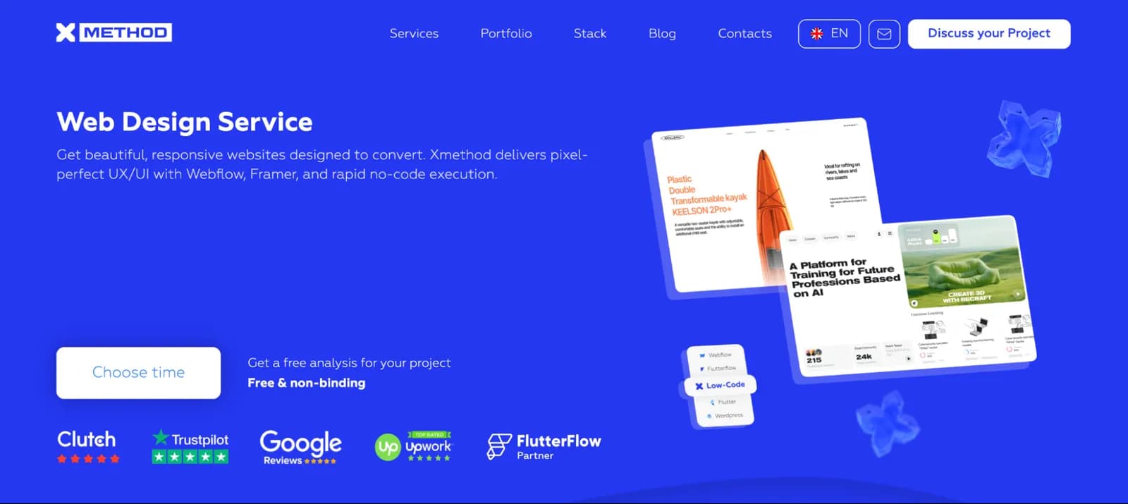 Screenshot of the Xmethod web design landing page highlighting expertise and services