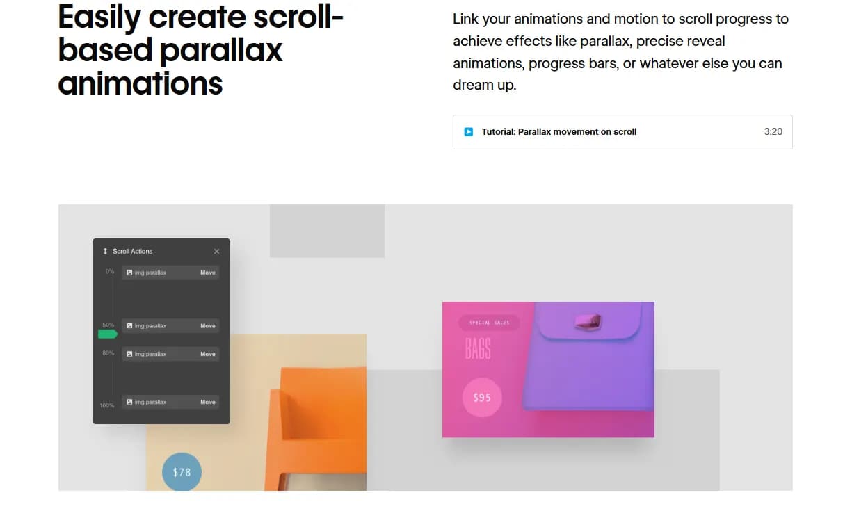 Image from the official Webflow website about the ease of creating parallax animations