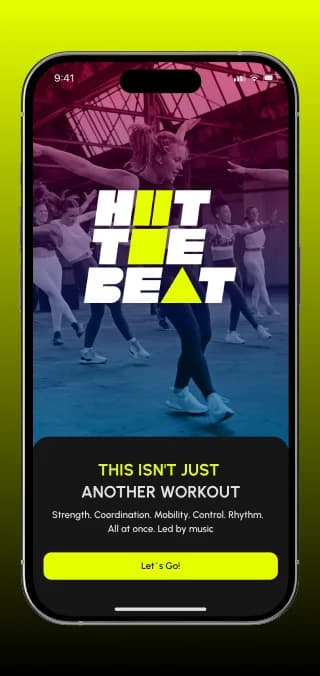 Startbildschirm von HIIT the Beat: Kraft, Koordination, Mobilität, angeleitet von Musik