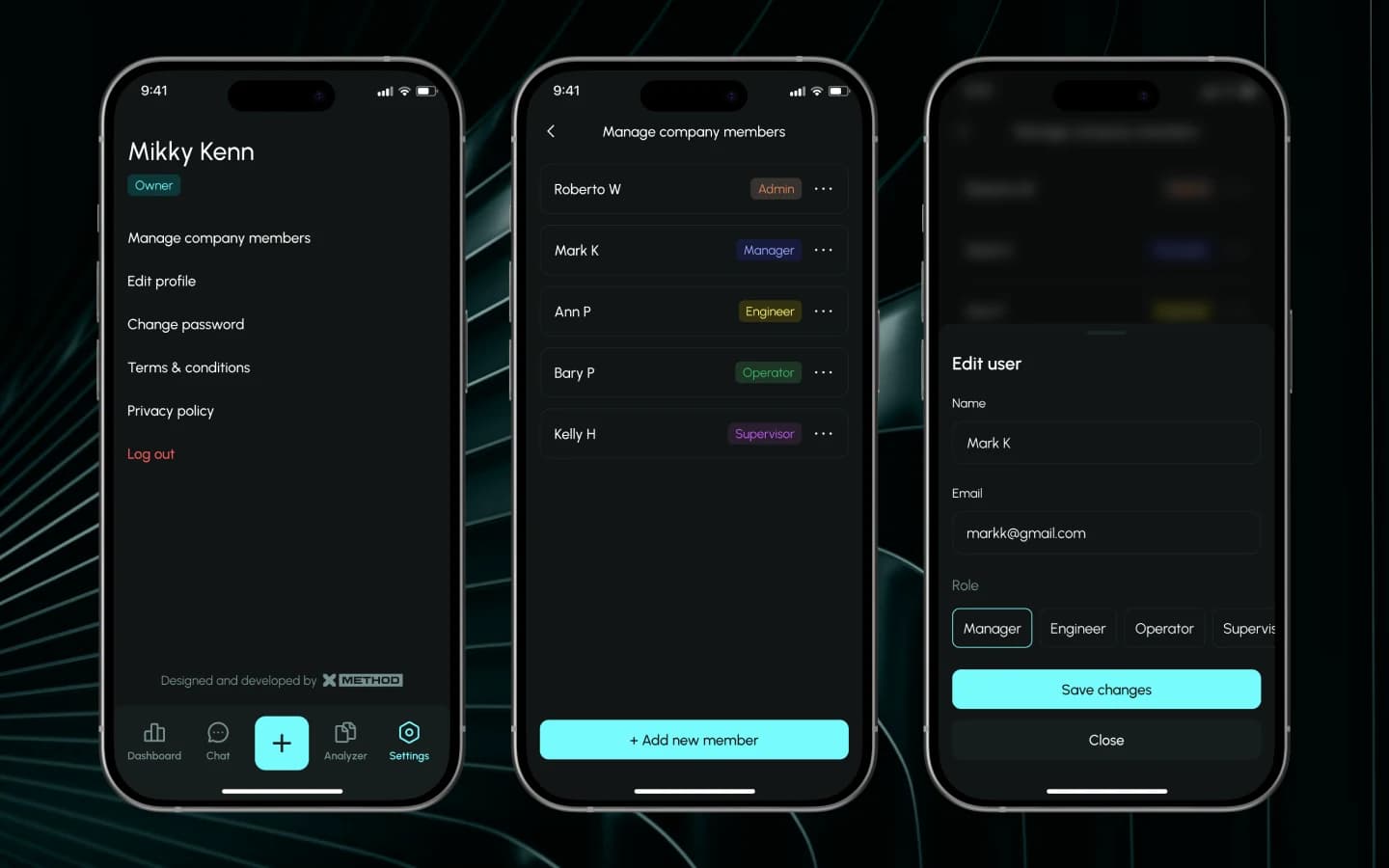 Profil, Firmenmitglieder und Rollenverwaltung in der Caster-Wizard-App