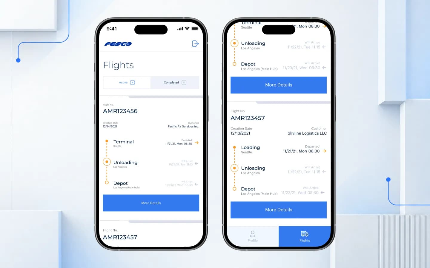 FESCO-Fahrtenliste mit Zeitleiste für Terminal, Entladung und Depot