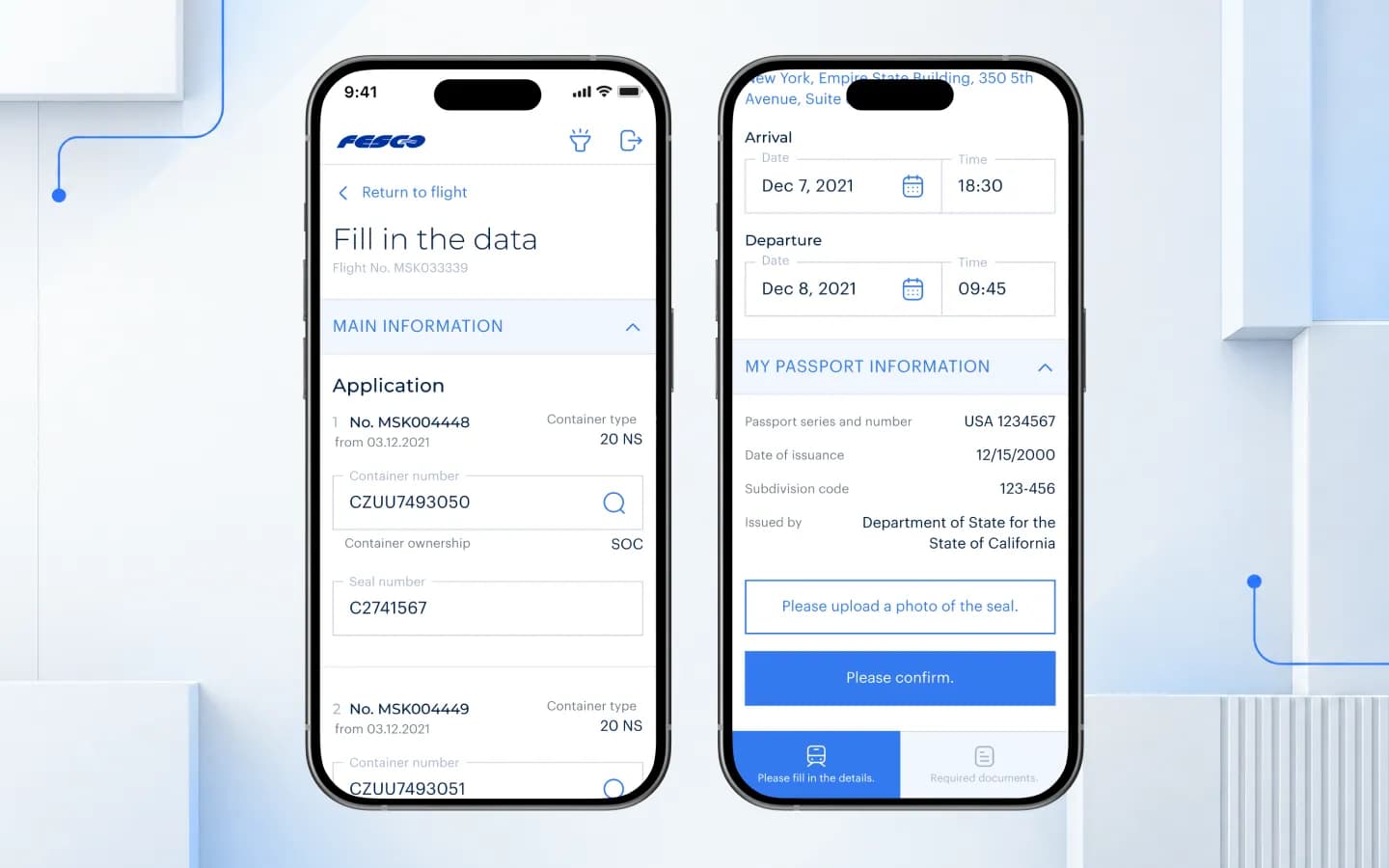 Containernummer, Plombennummer, Zeiten und Plombenfoto in der FESCO-App erfassen