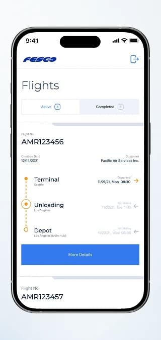 FESCO-Fahrtenliste mit Terminal-, Entlade- und Depotstatus
