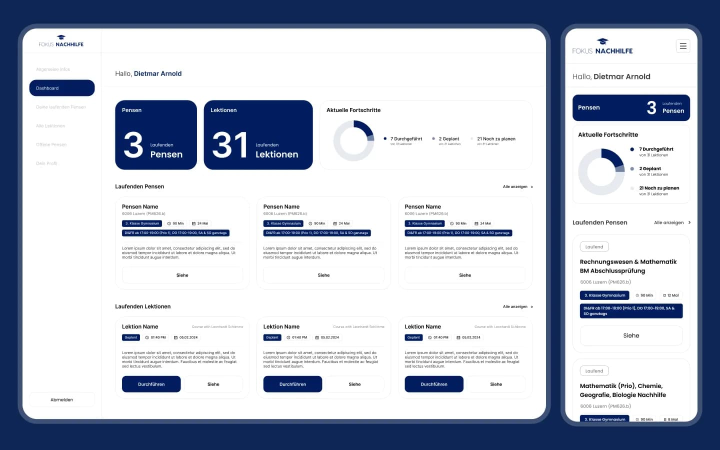 Dashboard für Lehrpersonen auf Desktop und Smartphone