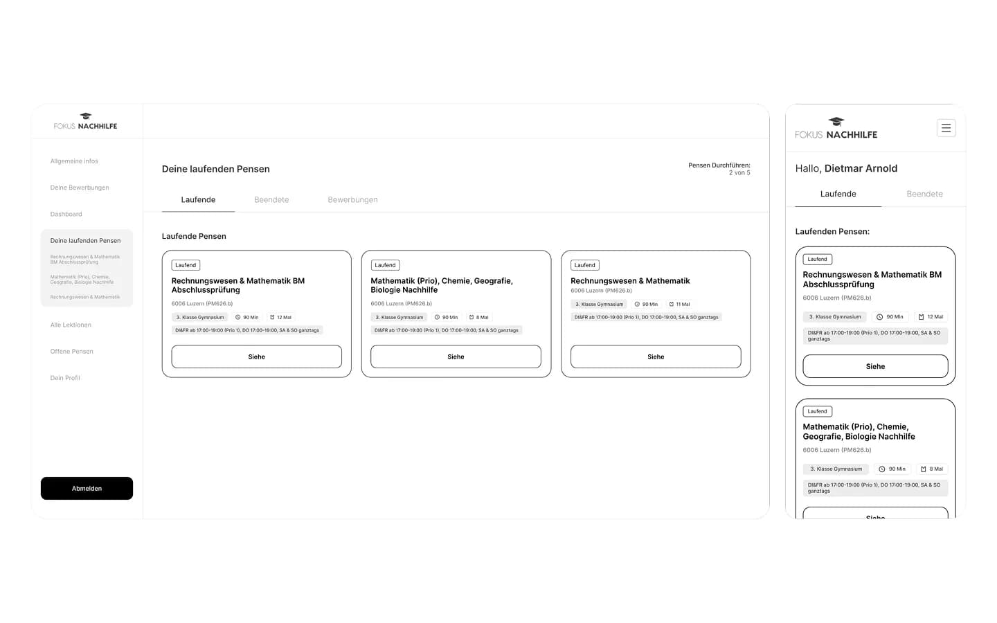 Wireframe der laufenden Pensen