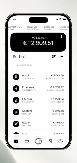 Krypto-Portfolio mit Saldo und Coin-Liste