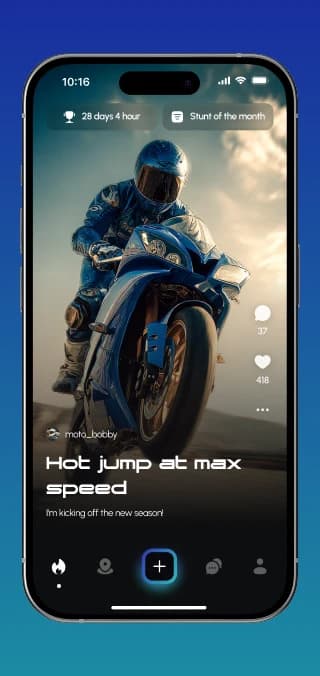 Nearby-Spots-Community-Feed mit Motorrad-Post, Kommentaren und Likes