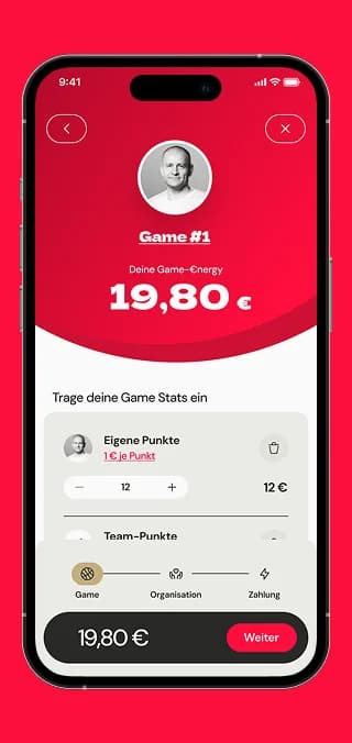 Spieleingabe mit eigenen Punkten und 19,80 € Game-Energy