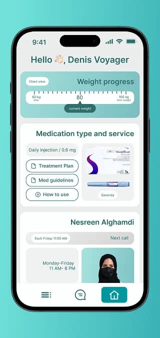 RaedHealth-Startseite mit Gewichtsverlauf, Medikation und zugewiesenem Diätassistenten