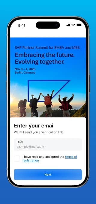 Anmeldung per E-Mail mit Bestätigungslink für den SAP Partner Summit