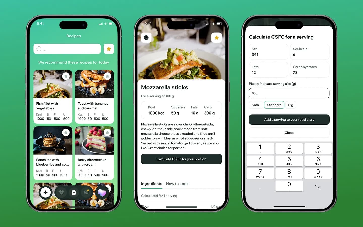 Rezeptliste, Rezeptdetails und Portionsrechner